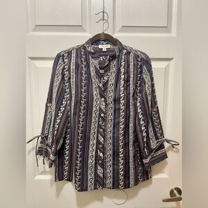 Tru Luxe Womens Button Top Textured Embroidered Floral Size M 3/4 Sleeve NWT